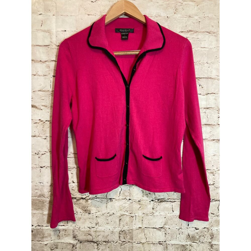 C'est City Silk Top Womens Large Hot Pink Button‎ Front Santana Knit Lightweight